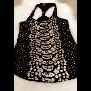 Bebe Small black gold sequins racerback tank top
